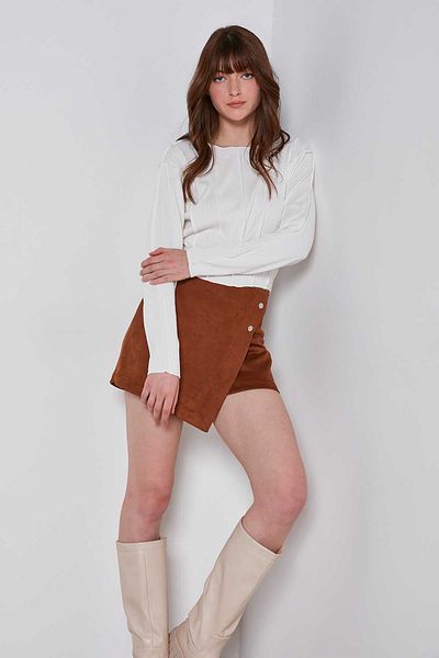 Vitrin Snap Λεπτομερής Faux Suede Σορτς Φούστα
