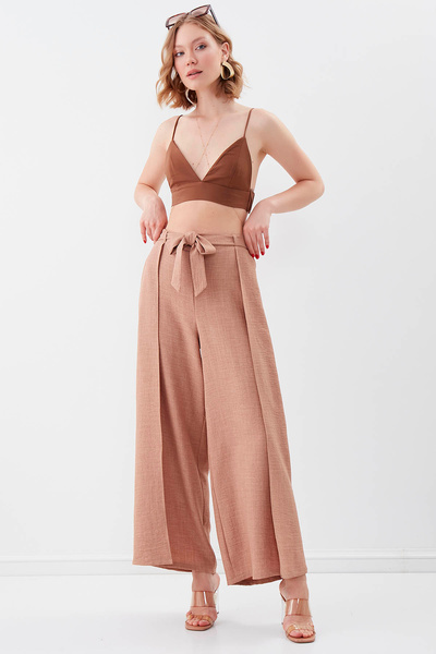 Vitrin Flowing Side Slits Tie Waist Trousers