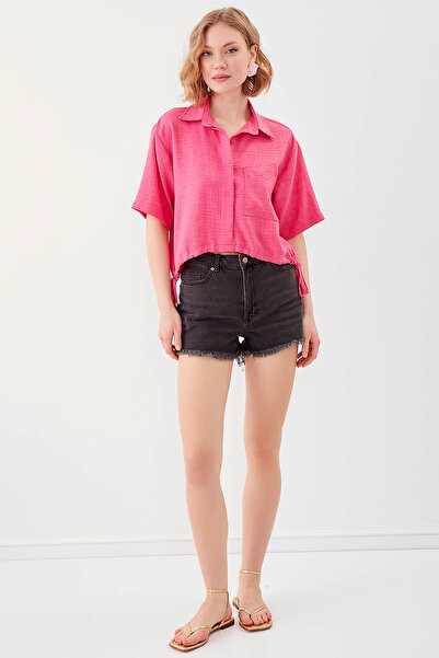 Vitrin Beli Lastikli Tek Cep Crop Gömlek