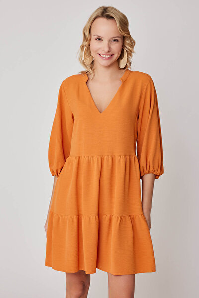 Vitrin V Yaka Balon Kol Geniş Kesim Elbise