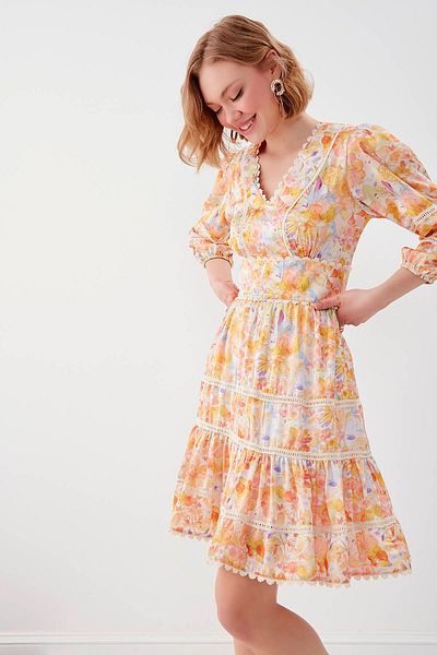 Vitrin Floral Patterned Lined Dress