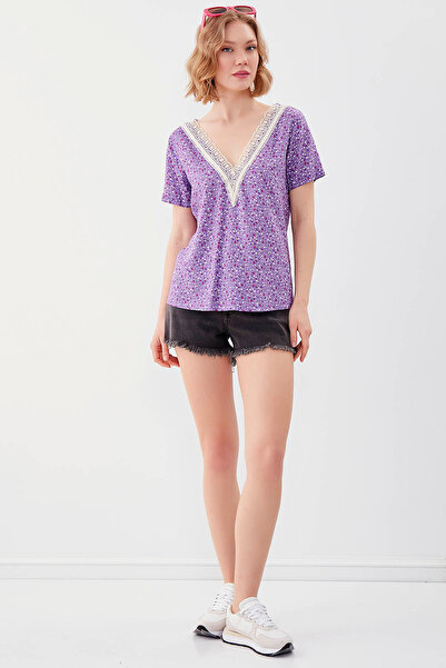 Vitrin بلوزة الأزهار الخامس الرقبة