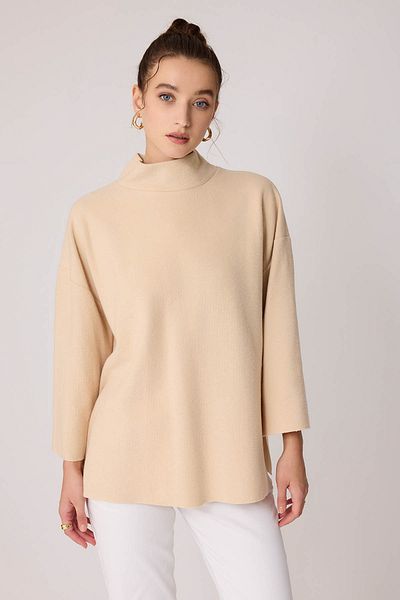 Vitrin Πλεκτή oversize μπλούζα με χαμηλό μανίκι γιακά και πλαϊνά σκισίματα