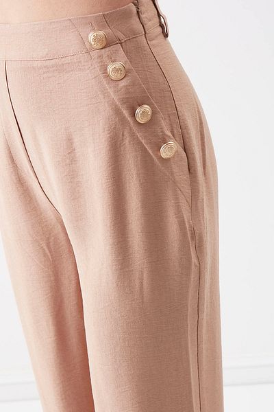 Vitrin High Waist Gold Buttoned Wide Leg Trousers