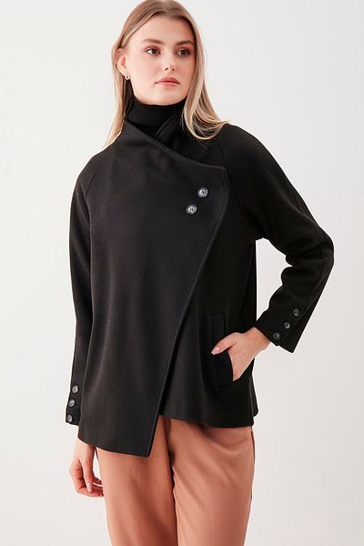 Vitrin Asymmetrical Cut Pocketed Stitching Jacket