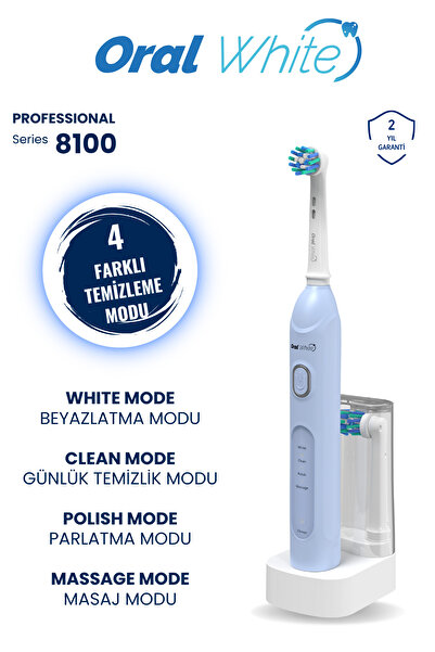 Oral White 4 Modlu Professional Series 8100 Şarjlı Diş Fırçası Mavi ve Pembe İkili Set