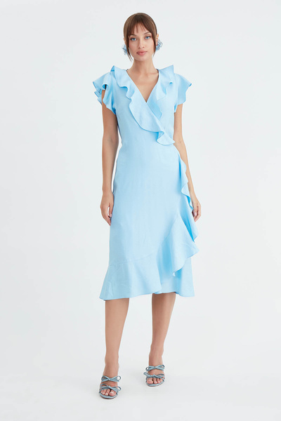 Vitrin Beli Bağlamalı Fırfırlı Elbise