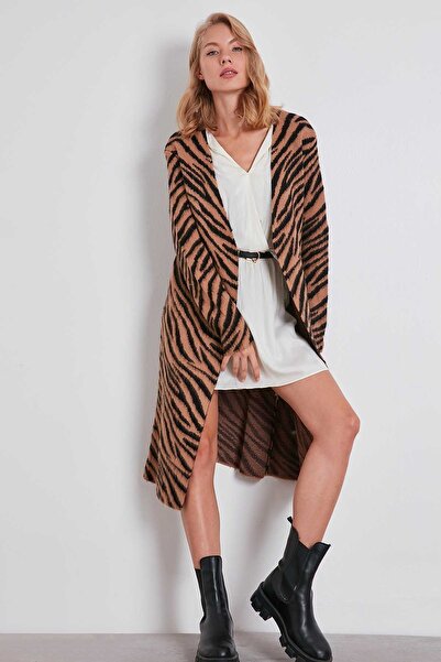 Vitrin Σάλι Ζέβρα Μακριά Πλεκτή Ζακέτα