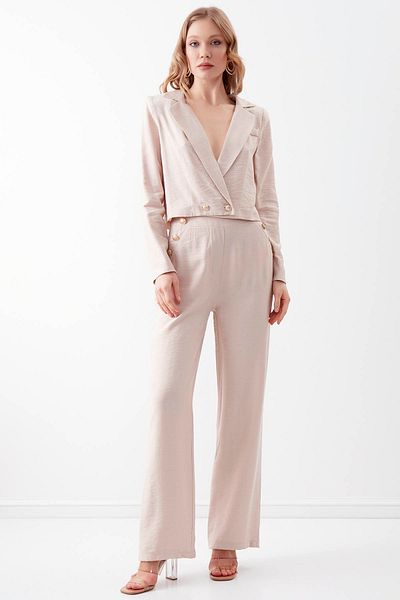 Vitrin High Waist Gold Buttoned Wide Leg Trousers