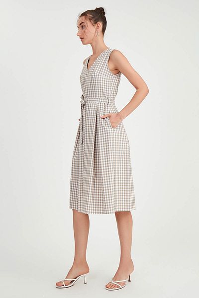 Vitrin Φόρεμα Gingham με σχέδιο - Λεπτομέρεια ζώνης μέσης