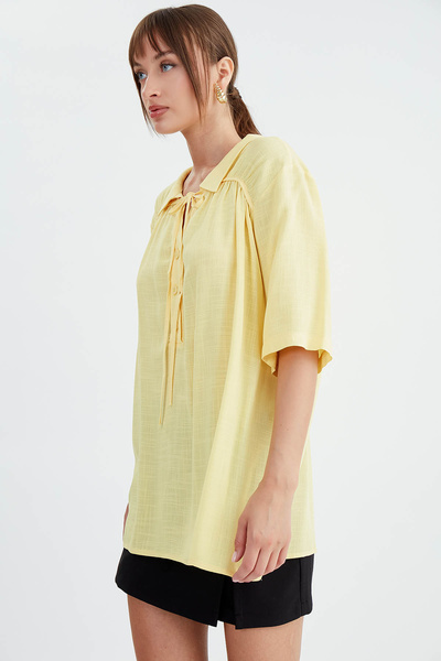 Vitrin Buttoned and Tied Front Design Blouse