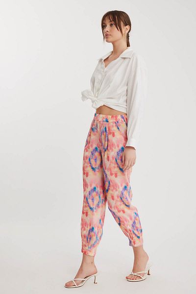 Vitrin Patterned Pleated Trousers with Elastic Waist