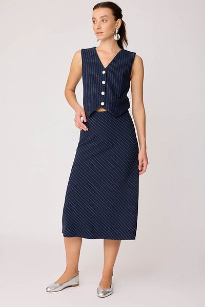 Vitrin Side Zippered Striped Bell Cut Skirt