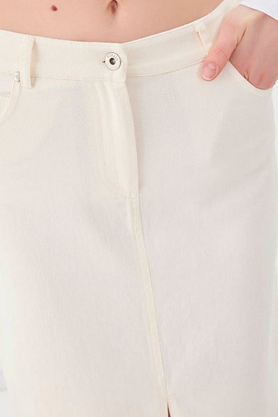 Vitrin Midi Length Denim Skirt with Front Slit
