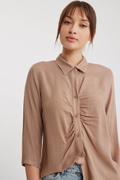 Vitrin Πουκάμισο από λινό βισκόζη με συσπειρωμένο μπροστινό μέρος