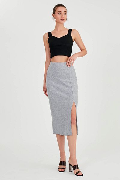 Vitrin Midi Length Slit Detailed Skirt