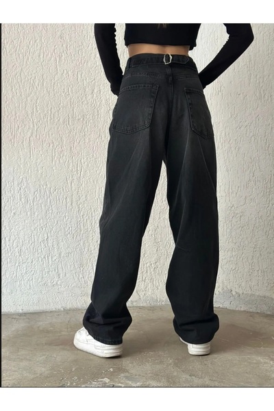 DRC trend Lola Blue Baggy Tinted Buckle Detailed Loose Fit Wide Leg Comfortable Baggy Jean Jeans Loose Women's Trousers