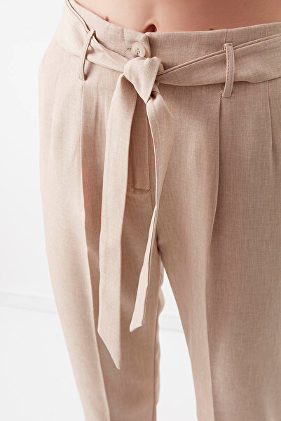 Vitrin Yüksek Bel Kuşak Detaylı Pantolon