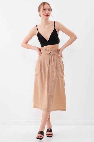 Vitrin Belted Skirt with Frilly Waist