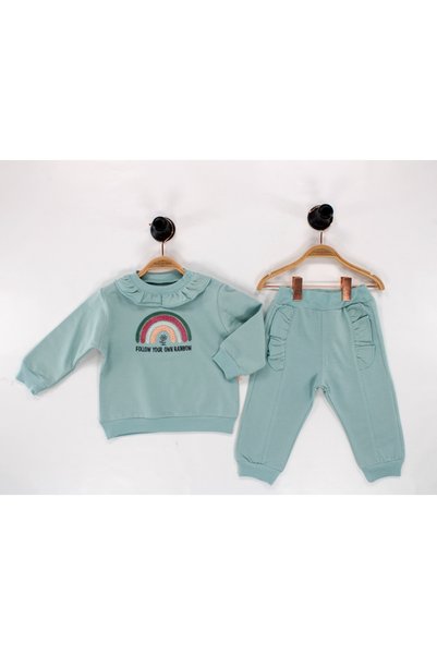 BabyWings Gökkuşağı Nakışlı Fırfırlı Kız 2'li Takım