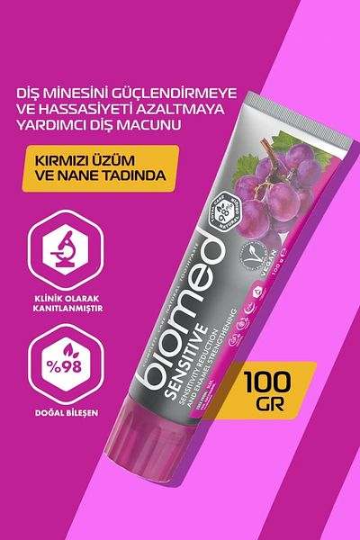 Biomed Sensitive Red Grape and Mint Flavored Toothpaste (Natural Herbal Vegan Fluoride-Free) 100 gr