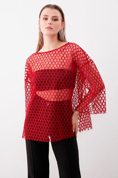 Vitrin Honeycomb Patterned Transparent Blouse