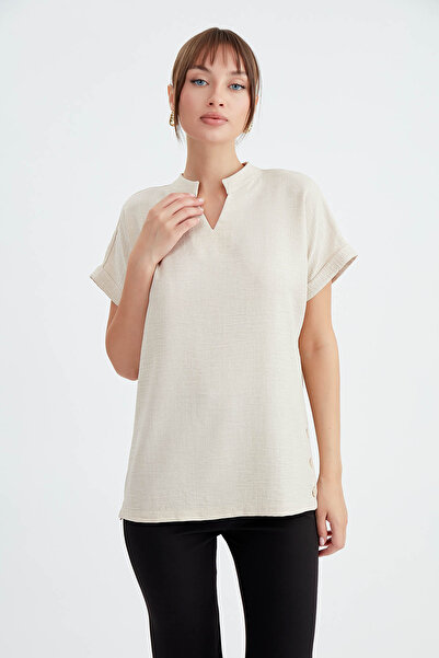Vitrin Low Shoulder High Neck Blouse - Buttoned