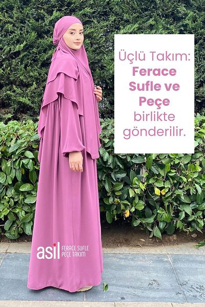 ASİLNUR Asil Ferace Souffle Veil Σετ Τριαντάφυλλο
