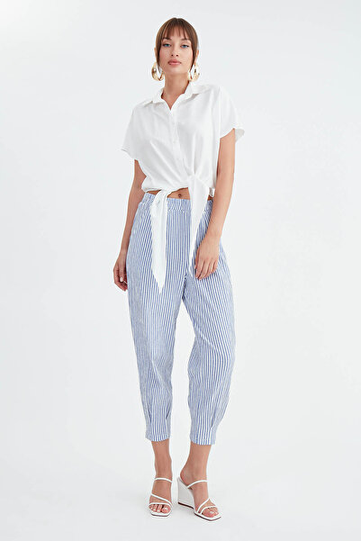 Vitrin Pleated and Thick Striped Carrot Trousers
