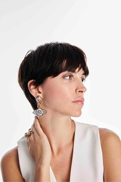 Mon Reve Tate Zirkon Altın Kaplama Zirkon Göz Klips Küpe