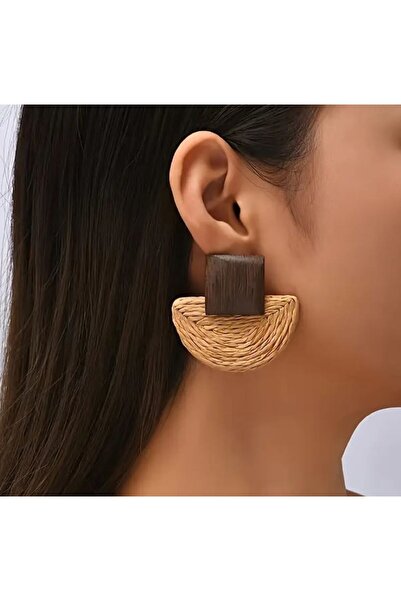 Dgt Luxury Boho Ahşap, Hasır, El yapımı Göz Alıcı İlkbahar, Yaz, Plaj Küpeleri