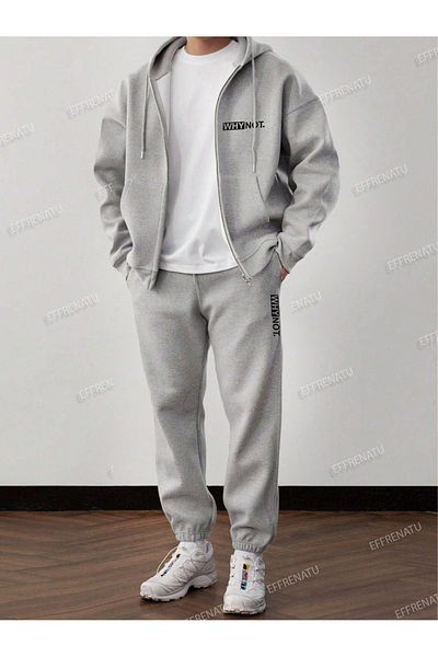 EFFRENATU Σετ φόρμας Hila Moda Oversize Hooded - Printed Ribbon
