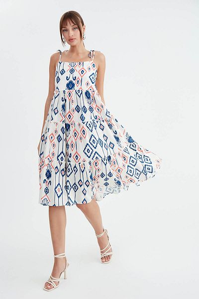 Vitrin Ethnic Pattern Dress with Rope Straps