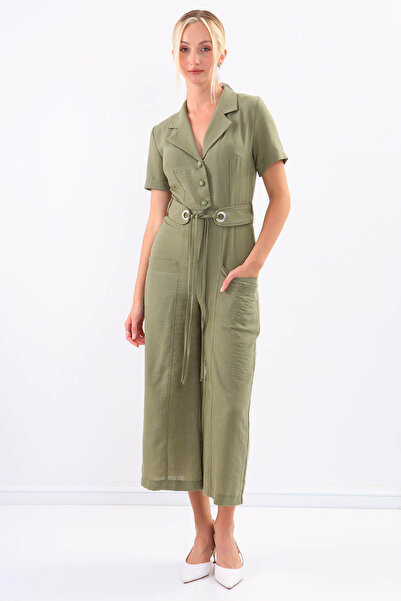 Vitrin Double Pocket Belted Short Sleeve Jumpsuit