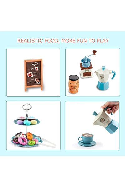 Yelajoy Tea House Pretend Play Toy Set, 38 PCS Coffee Maker Set and Play Food Dessert for Kids Age 3+