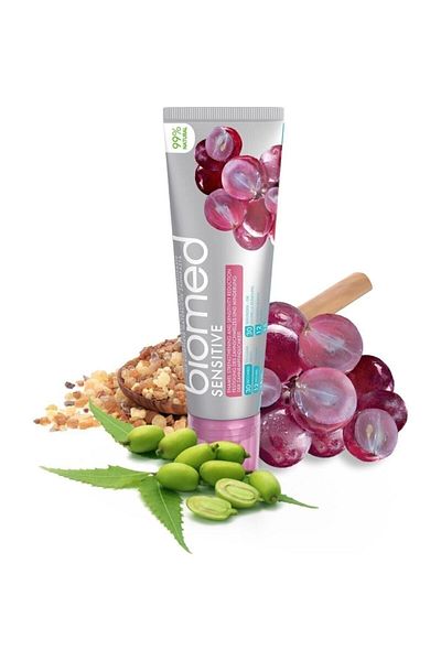 Biomed Sensitive Red Grape and Mint Flavored Toothpaste (Natural Herbal Vegan Fluoride-Free) 100 gr