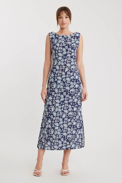 Vitrin Flower Pattern Long Dress with Side Slits