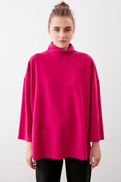Vitrin Πλεκτή oversize μπλούζα με χαμηλό μανίκι γιακά και πλαϊνά σκισίματα