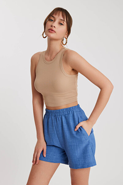 Vitrin Beli Lastikli Cepli Şort