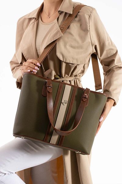 Miami Polo Club Women's Polo Stripe Patterned Long Strap 4 Compartment Hand & Shoulder Bag