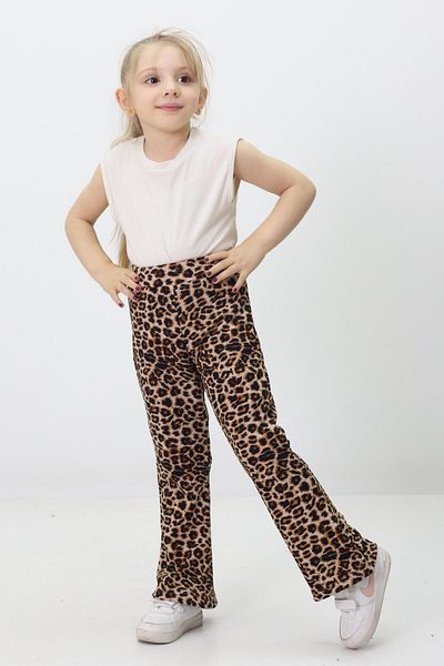 MİNİKANKA Leggings evazați pentru fete de 4-12 ani cu imprimeu leopard - cu manșete în talie și fără șarzi
