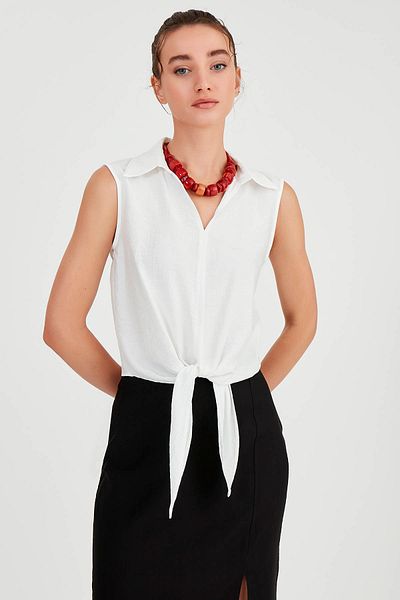 Vitrin Zero Sleeve Blouse - Front Tie