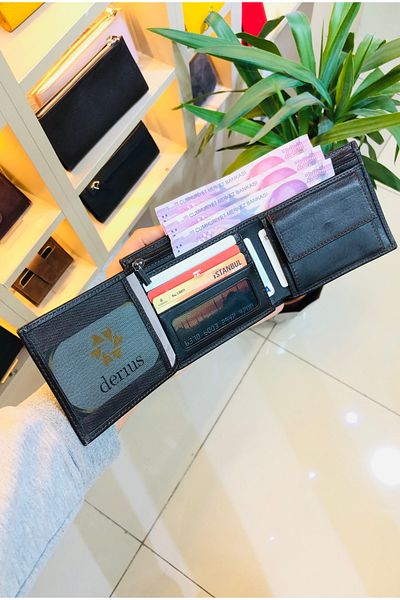 derius Мъжки портфейл от естествена кожа с цип Vegas Brown (с отделение за монети)