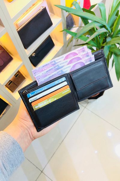 derius Мъжки портфейл от естествена кожа с цип Vegas Brown (с отделение за монети)