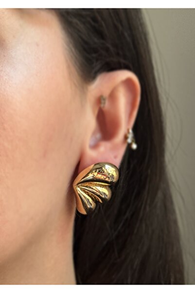 MioArt Damla Detaylı Bombeli Trend Küpe (Küçük Boy)