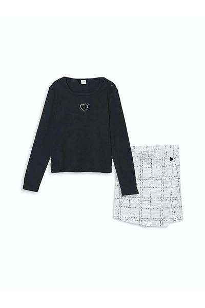 LC Waikiki Lcw Kids Black Crew Neck Girls T-Shirt and Shorts Skirt