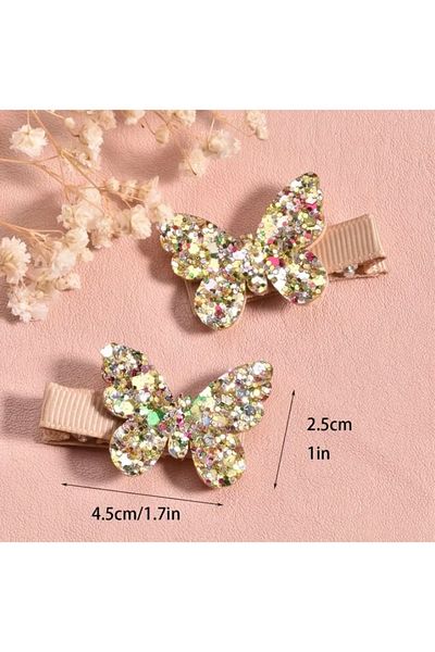 Accessories Vanilla Avenue Set de 2 ace de păr elegante cu fluture strălucitor roz, auriu și galben pentru fete