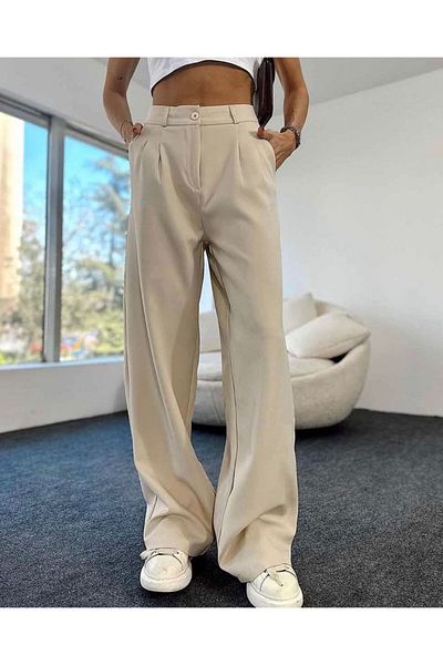Gökkuşağı High Waist Pleat Detail Palazzo Trousers