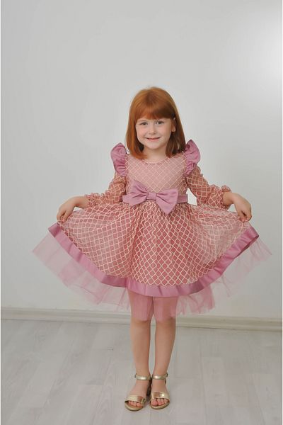 Filizdens Kids Girls' Dress Chain Pattern Satin Garnished Tulle Ball Gowns Wedding Birthday Prom Dress