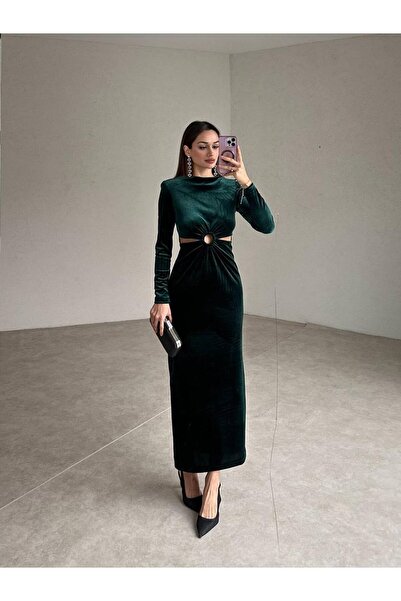 MASSBAND ISTANBUL ÖNDEN DEKOLTELİ UZUN KADİFE ELBİSE